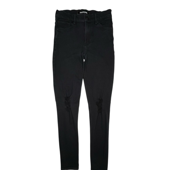 Express Black High Waisted/Rise Rip Knee Women Stretch Leggings Jeans Size 0/25 - Picture 3 of 11